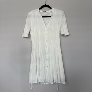 Zara Textured Weave Flowy Dress White Size L Short Sleeves Spring & Summer